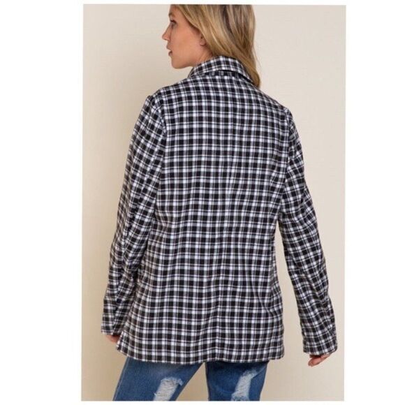 Off White Black Plaid Jacket With Welt Pocket - Picture 7 of 11